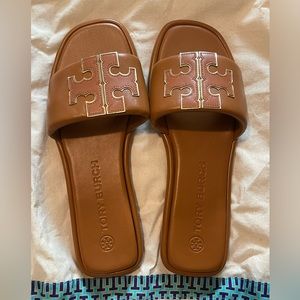 Brown Tory Burch Double T Sport Slide
